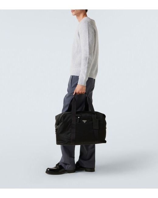 Prada Black Re-Nylon Leather-Trimmed Duffel Bag for men