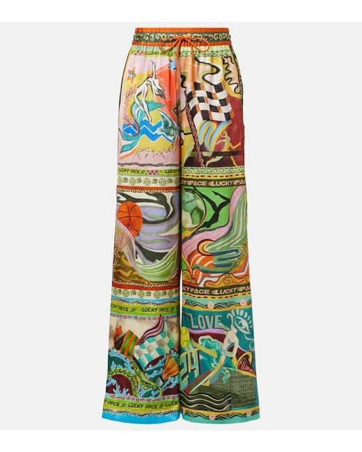 ALÉMAIS Green Lucky Pace Printed Silk Palazzo Pants