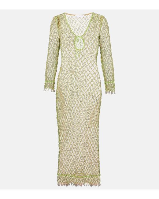 Self-Portrait Yellow Beaded Fishnet Maxi Dress