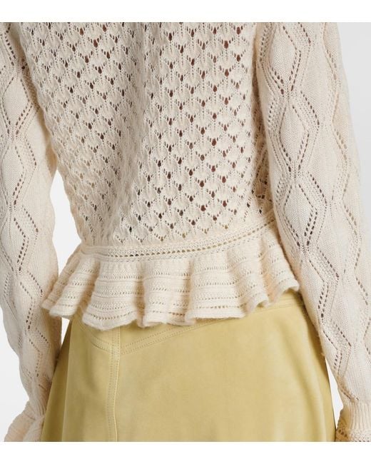 Chloé Natural Ruffled Cotton, Wool, And Silk Cardigan