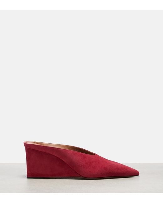Alaïa Red Cube 75 Suede Wedge Mules
