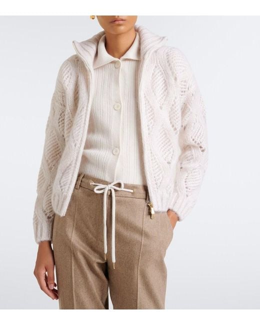 Eleventy Pink Mohair And Silk Zip-Up Cardigan