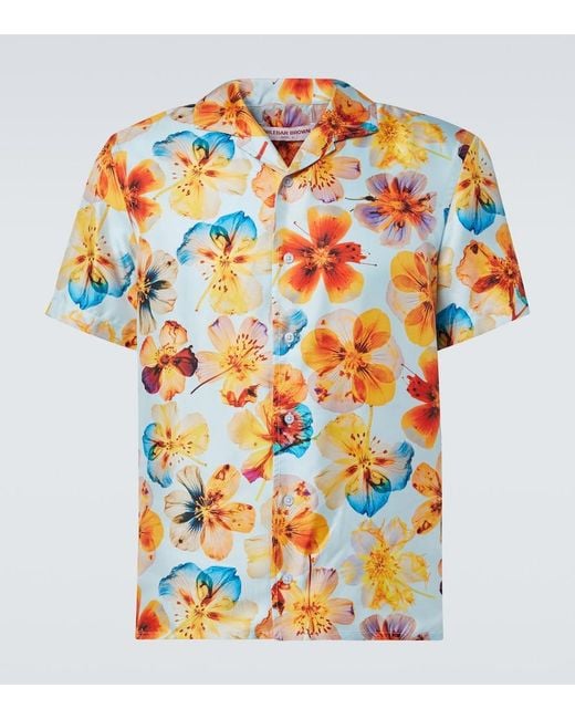 Orlebar Brown Blue Hibbert Floral Silk Bowling Shirt for men