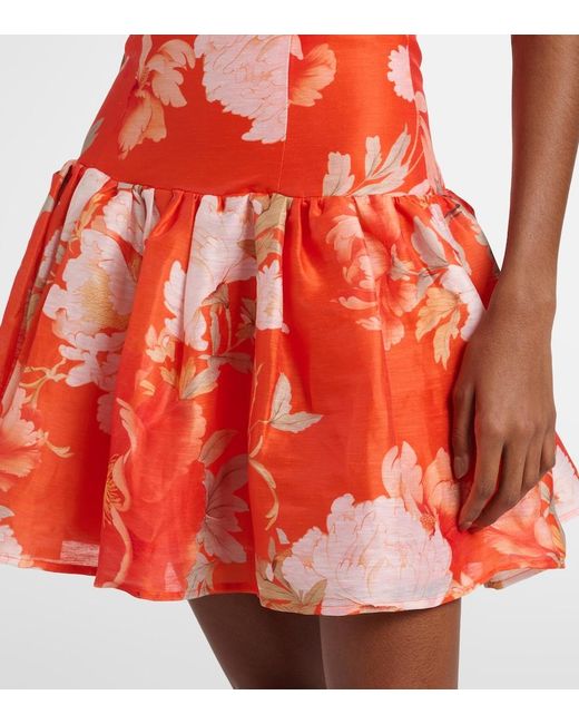 LEO LIN Orange Lorena Floral Ruffled Minidress