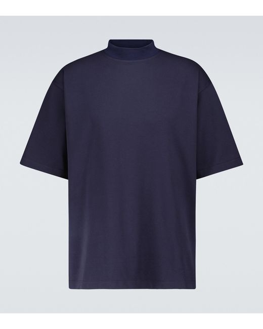 Winnie New York Blue Mock Neck Cotton T-shirt for men