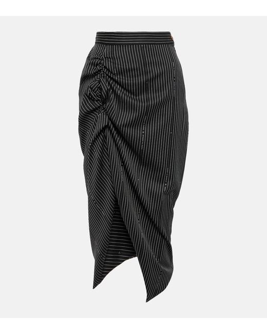 Vivienne Westwood Black Pinstriped Wool And Cotton Midi Skirt