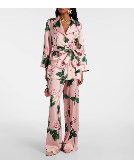 Dolce & Gabbana Pink Printed Silk Blouse Top