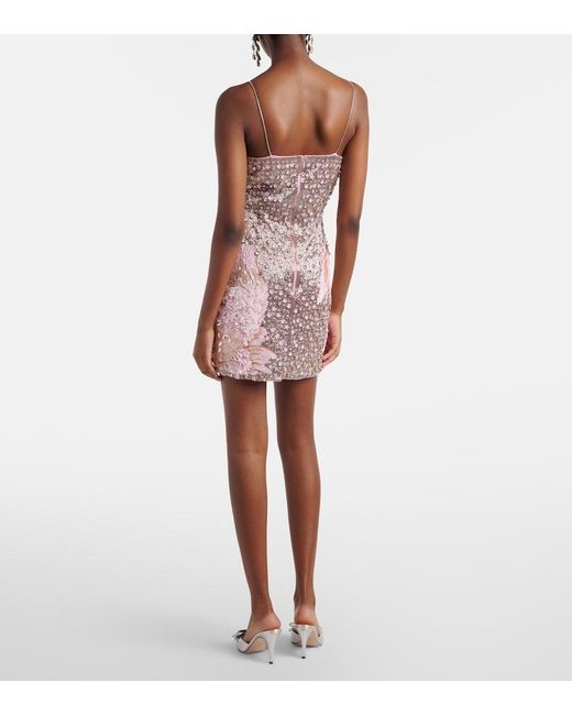 La Fuori Pink Embellished Floral Minidress