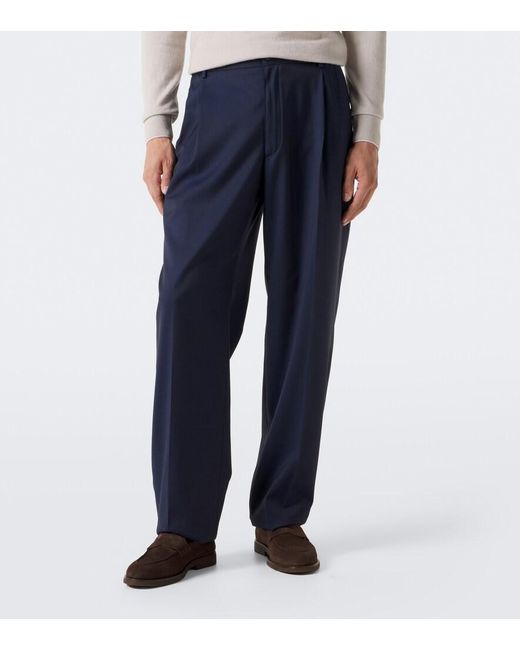 Brioni Blue Bellagio Wool Straight Pants for men