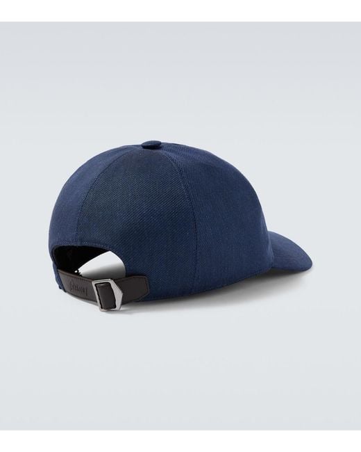 Brioni Blue Logo Linen And Wool Baseball Cap for men