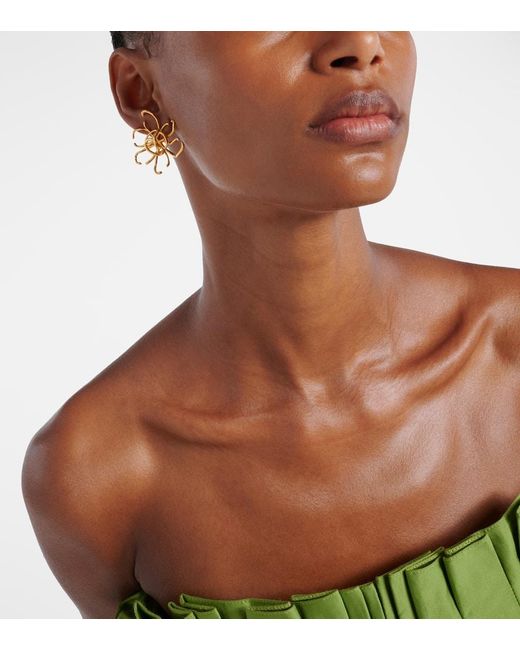 Oscar de la Renta Metallic Wire Flower Earrings