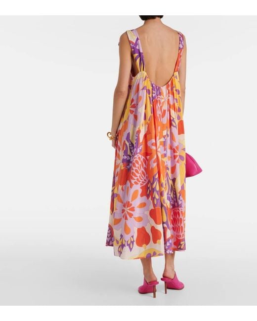 Farm Rio Red Lee Floral Cotton-Blend Maxi Dress