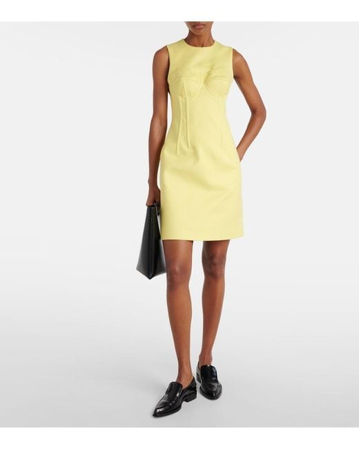 Sportmax Yellow Crewneck Cotton Bustier Dress