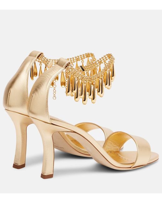 Manolo Blahnik Metallic Nicusan 90 Embellished Leather Sandals