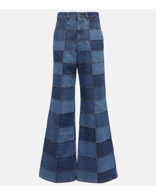 Jeans A Gamba Ampia Con Design Patchwork di Chloé in Blue