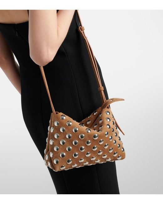 Khaite Brown Lina Medium Studded Suede Crossbody Bag