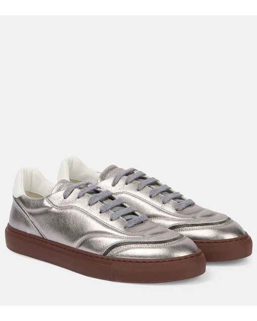 Brunello Cucinelli White Metallic Leather Sneakers