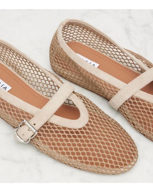 Alaïa Natural Suede-Trimmed Fishnet Ballet Flats