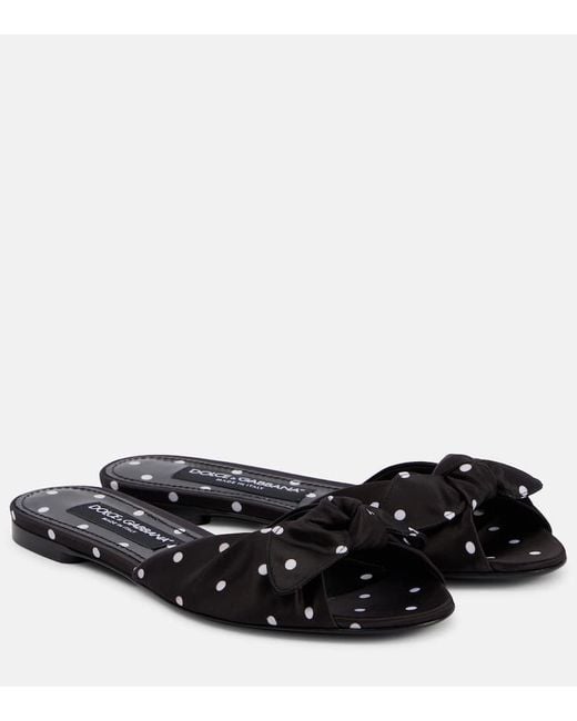 Dolce & Gabbana Black Polka-Dot Satin Mules