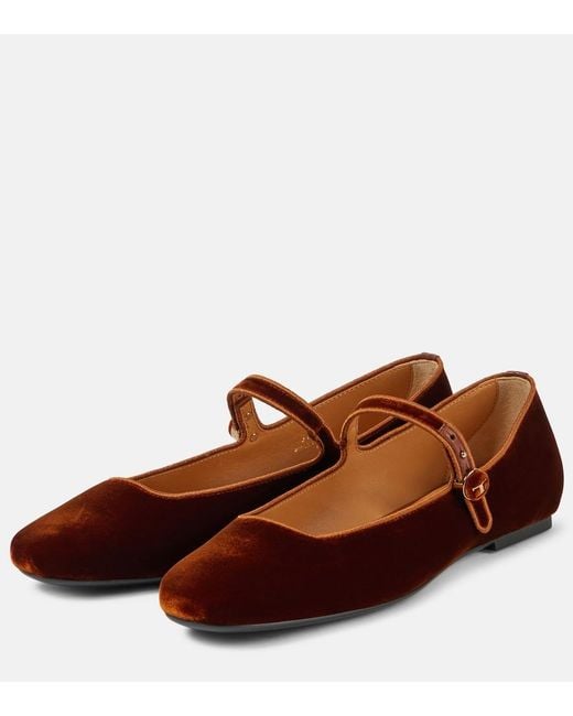 Tod's Brown Velvet Mary Jane Flats