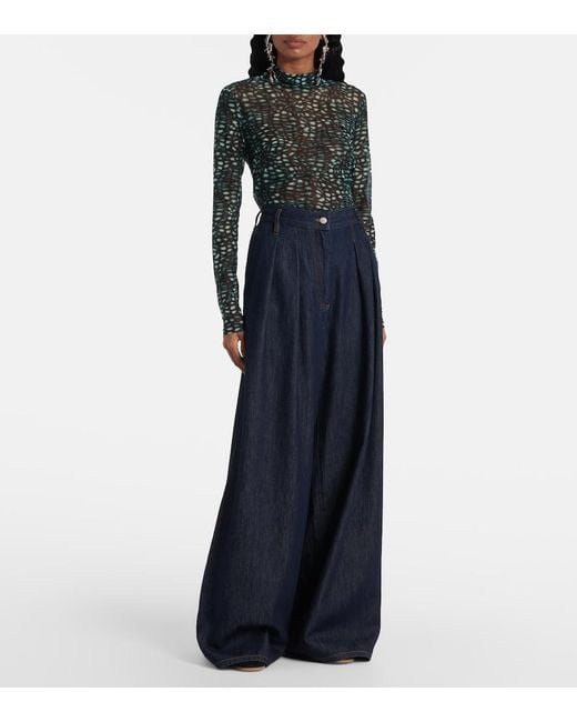 Dries Van Noten Blue Pleated High-Rise Wide-Leg Jeans