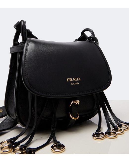 Prada White Corsaire Mini Fringed Leather Shoulder Bag