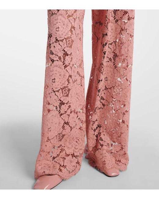 Dolce & Gabbana Pink Lace Wide-Leg Trousers