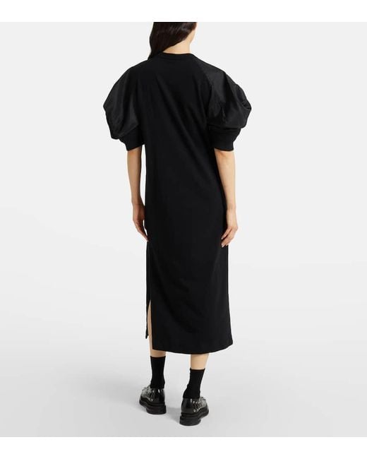 Sacai Black Puff-Sleeve Cotton-Blend Jersey Midi Dress