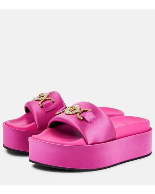 Versace Pink Medusa Biggie Satin Platform Sandals