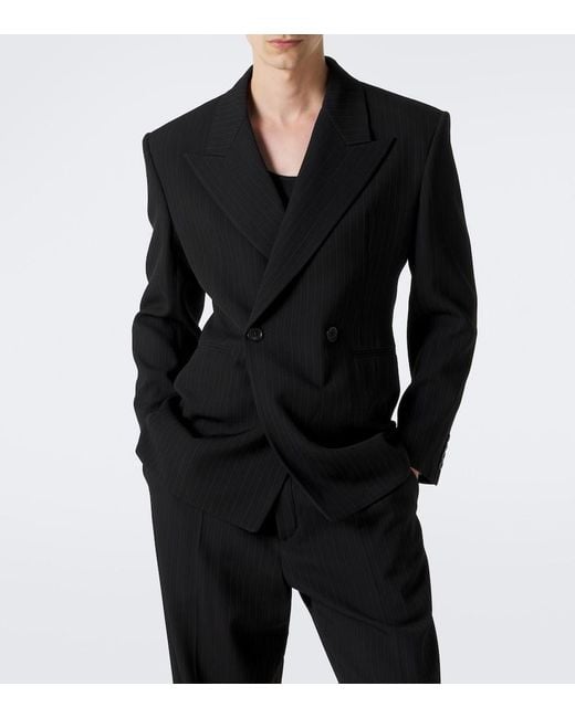 Saint Laurent Black Chalk Stripe Wool-Blend Grain De Poudre Blazer for men