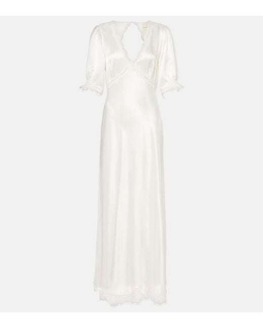Rixo White Annabella Lace-Trimmed Satin Maxi Dress