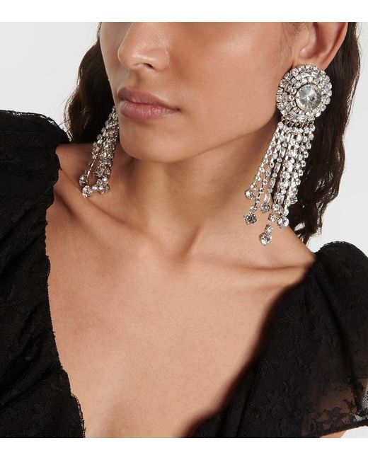 Alessandra Rich White Clip-Ohrringe mit Kristallen
