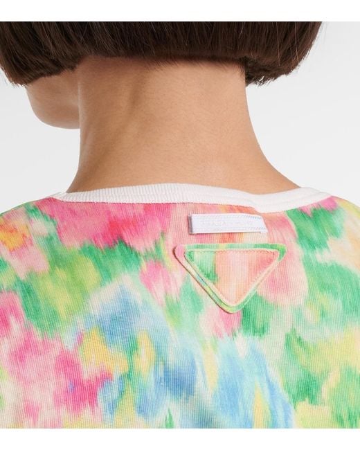 Prada Multicolor Triangle-Appliqué Printed Ribbed Cotton-Jersey T-Shirt