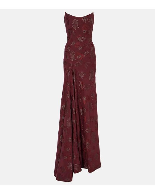 Robe Longue Corset A Fleurs Metallisees Markarian en coloris Purple