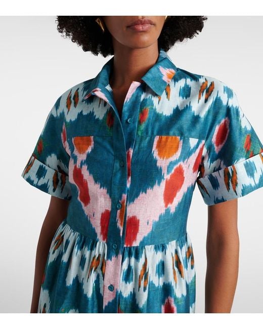 Erdem Blue Printed Tiered Cotton Shirt Dress