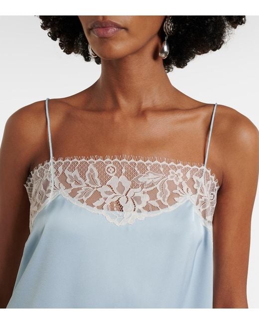 Faithfull The Brand Blue Hanna Lace-Trimmed Satin Camisole
