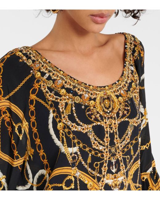 Camilla Multicolor Printed Off-shoulder Silk Crepe Minidress
