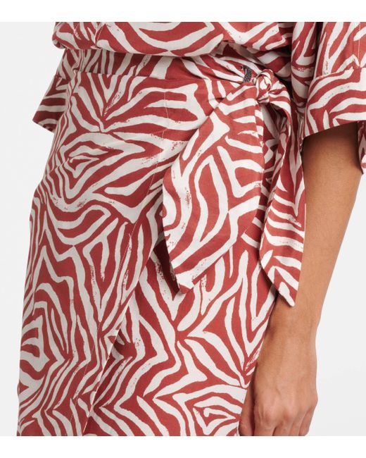 Brunello Cucinelli Red Printed Cotton And Silk Wrap Skirt