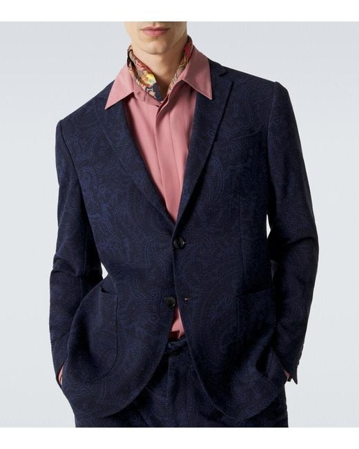 Etro Blue Printed Jersey Blazer for men