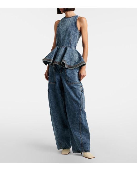 Alaïa Blue Peplum Denim Top