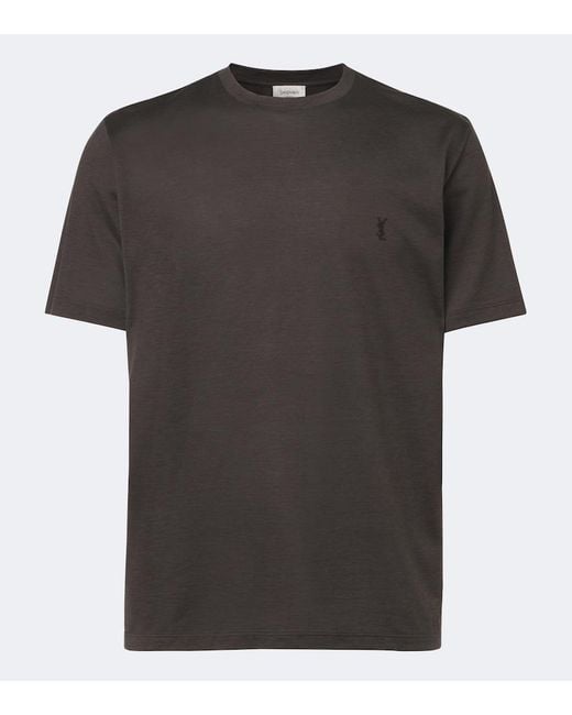 Saint Laurent Black Cassandre Silk And Cotton T-Shirt for men