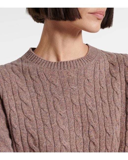 Loro Piana Brown Treccia Cable-Knit Cashmere Sweater