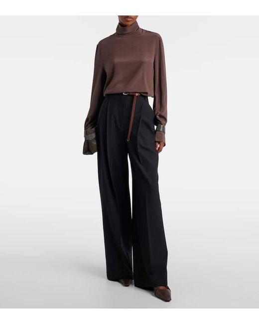 Blusa De Seda Con Cuentas Monili Brunello Cucinelli de color Brown