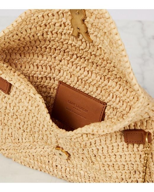 Saint Laurent Natural Cassandre Mini Raffia Shoulder Bag