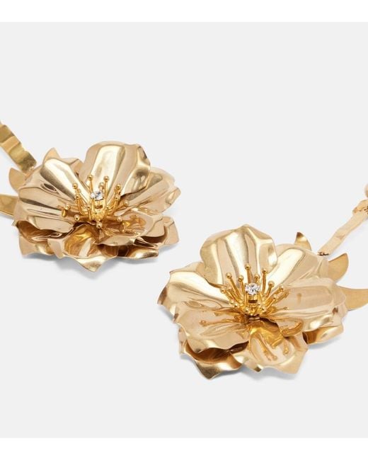 Miu Miu Metallic Floral Crystal-Embellished Drop Earrings