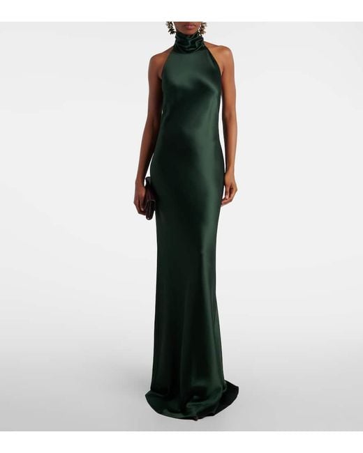 Ralph Lauren Green Chilton Halterneck Open-Back Satin Gown