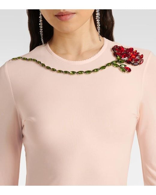 Simone Rocha Pink Embellished Mesh Midi Dress