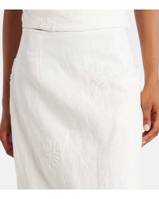 Sir White Alessandra Embroidered Linen Midi Skirt