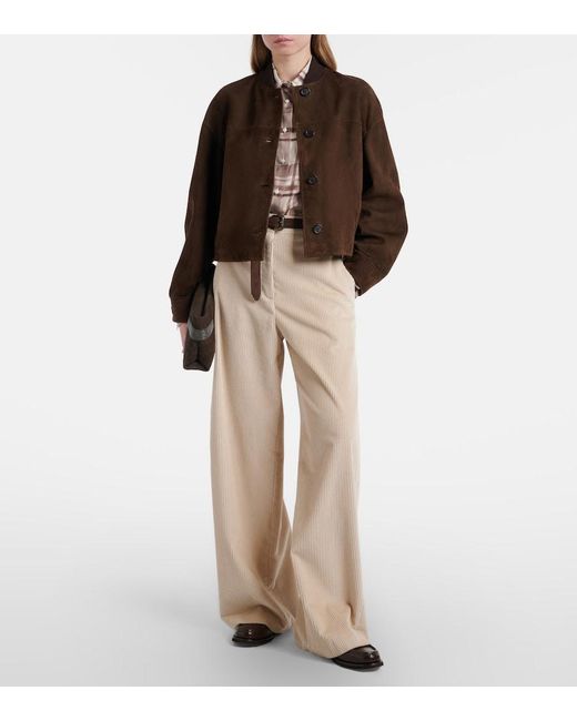 Brunello Cucinelli Natural Cotton Corduroy Wide-Leg Pants