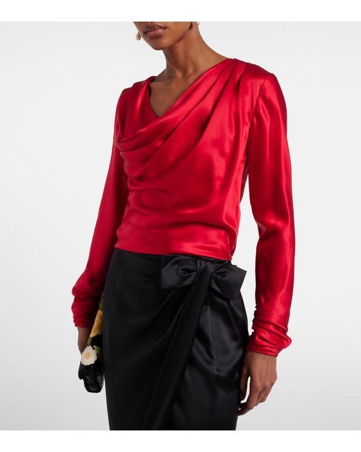 Valentino Red Draped Silk Satin Top